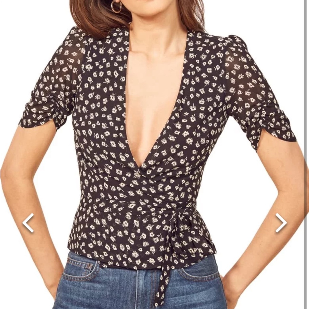 Reformation charlotte black floral wrap top